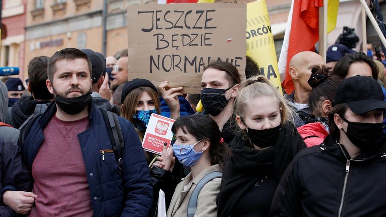 Hundreds of protesters gathered in Warsaw on Saturday