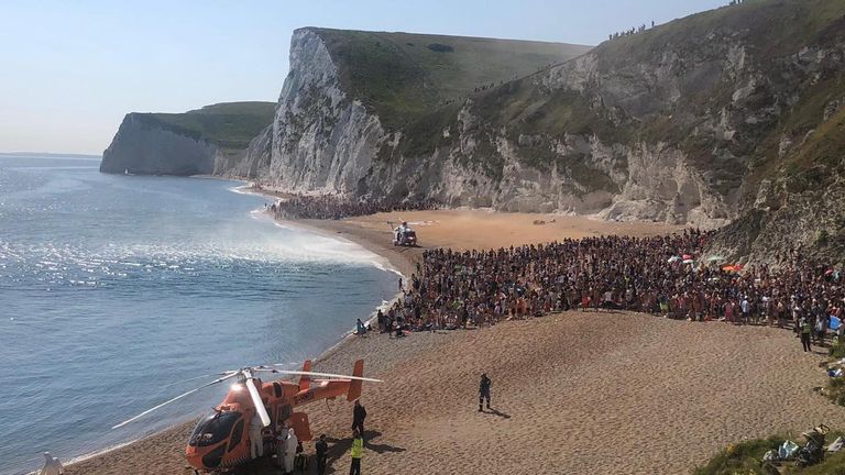 Crowds were told to leave the beach at Durdle Door. Pic: Purbeck Police