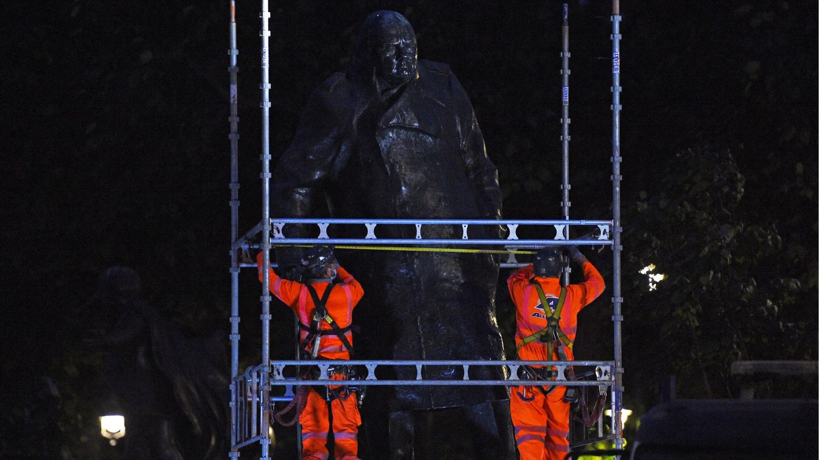 Black Lives Matter Winston Churchill monument and Cenotaph boarded up