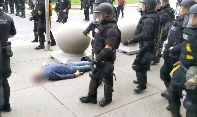 'Deeply disturbing': Buffalo police officers suspended after elderly man is pushed to the ground