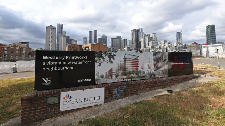 A view of the Westferry Printworks site on the Isle of Dogs, east London. The 1 billion Westferry Printworks redevelopment scheme in east London was controversially approved in January by Housing Secretary Robert Jenrick, against the recommendation of a planning inspector. The decision has since been reversed after legal action by Tower Hamlets Council, which had voiced concerns over the size of the development when the plans were first submitted in 2018.