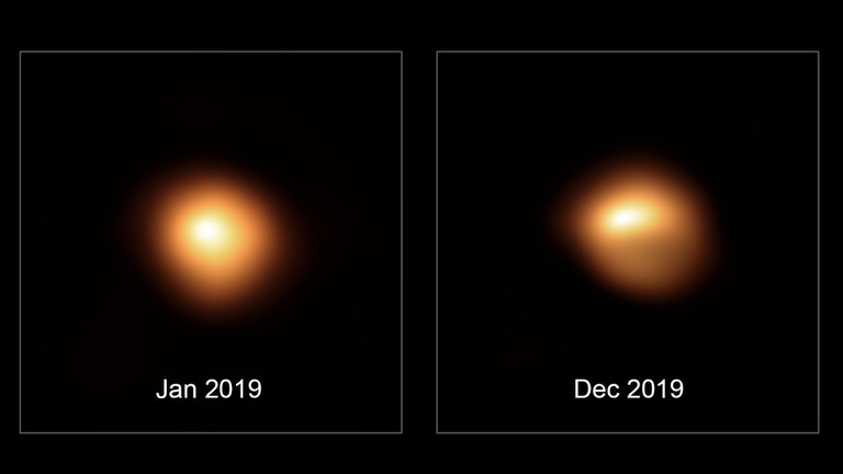 Light and dark: These high-resolution images of Betelgeuse show the distribution of brightness in visible light on its surface before and during its darkening. Due to the asymmetry, the authors conclude that there are huge stars pots. The images were taken by the SPHERE camera of the European Southern Observatory (ESO). Credit: ESO / M. Montargès et al.