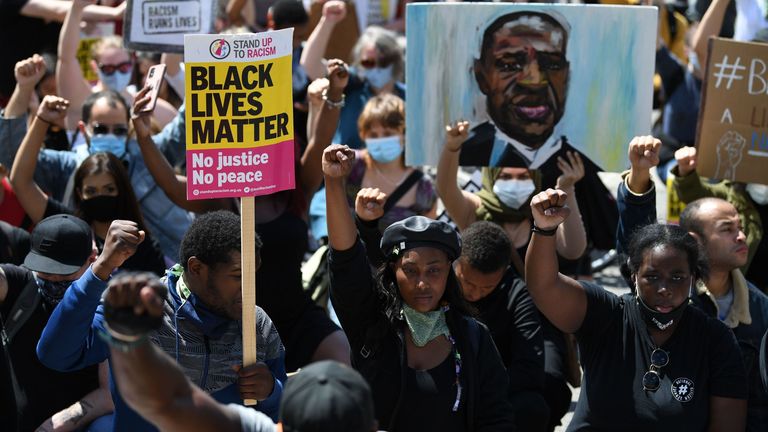 Protesters in support of the Black Lives Matter movement in London
