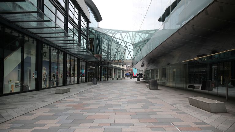 The Highcross shopping centre in Leicester is seen empty on Tuesday morning