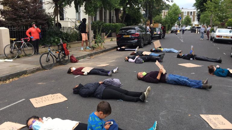 Protesters staged a &#39;die-in&#39; outside Dominic Cummings&#39;s house