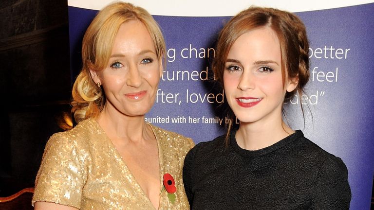 JK Rowling (L) and Emma Watson attend the Lumos fundraising event hosted by JK Rowling at The Warner Bros. Harry Potter Tour on November 9, 2013 in London, England