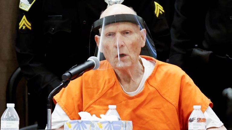 Former police officer Joseph James DeAngelo Jr. speaks during a hearing on crimes attributed to the Golden State Killer at the Sacramento County courtroom, in Sacramento, California