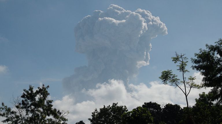 The column of ash and hot gas shot miles into the air, blanketing villages around Mount Merapi