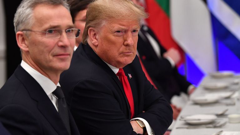 NATO Secretary General Jens Stoltenberg and Donald Trump at a summit in December 2019