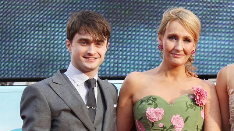 Daniel Radcliffe and J.K Rowling at the world premiere of Harry Potter and the Deathly Hallows Part 2 in London in July 2011