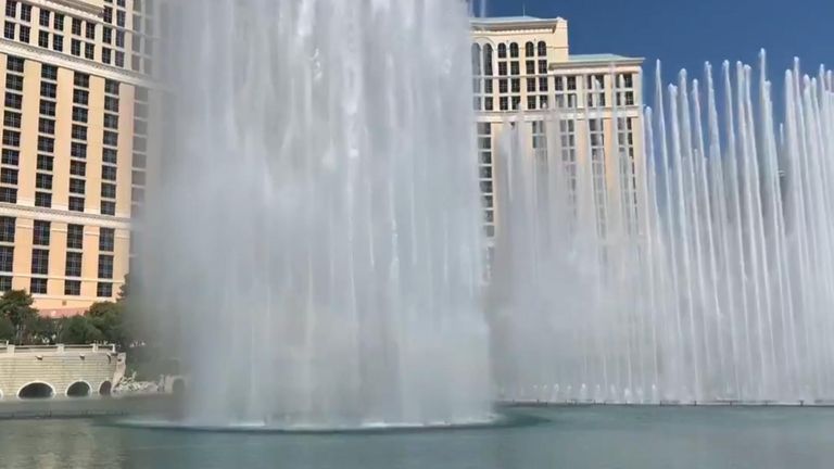 The fountains outside Las Vegas’ Bellagio Hotel & Casino were fired up again on June 4 as casinos in Sin City opened for the first time since March.