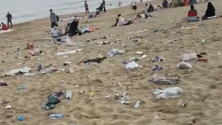 Large amounts of litter has been left behind on the beach