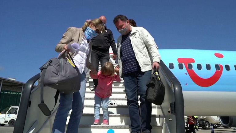 German tourists arriving to Mallorca as part of trial air bridge 