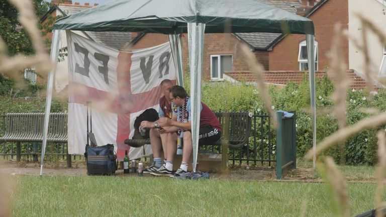 Glenn and Mark set up camp outside Villa Park