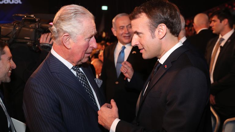 Prince Charles and Emmanuel Macron during the Fifth World Holocaust Forum in January