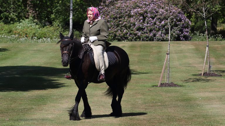 The Queen rides Balmoral Fern, a 14-year-old Fell Pony, in Windsor Home Park over the weekend