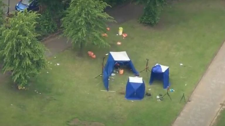 Blue tents were put up at the scene in Forbury Park