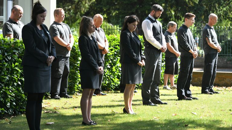 Forbury Gardens incident
People observe a period of silence outside A B Walker and Son funerals in Reading, Berkshire, in memory of the victims of the terrorist attack in Forbury Gardens on Saturday in which three people died.
Read less
Picture by: Dominic Lipinski/PA Wire/PA Images
Date taken: 22-Jun-2020