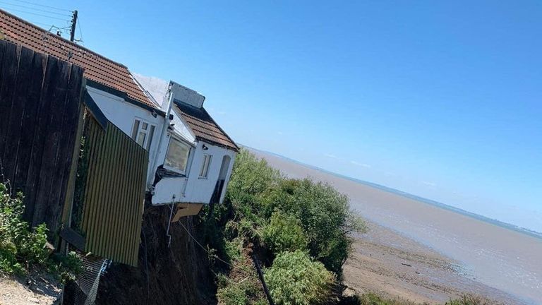 The house in Eastchurch on the Isle of Sheppey has now collapsed. Pic: Kent Fire And Rescue