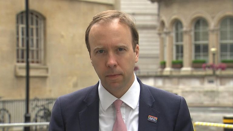 Health Secretary Matt Hancock speaks to Sky&#39;s Sophy Ridge on Sunday about hospitality potentially opening on 4th July