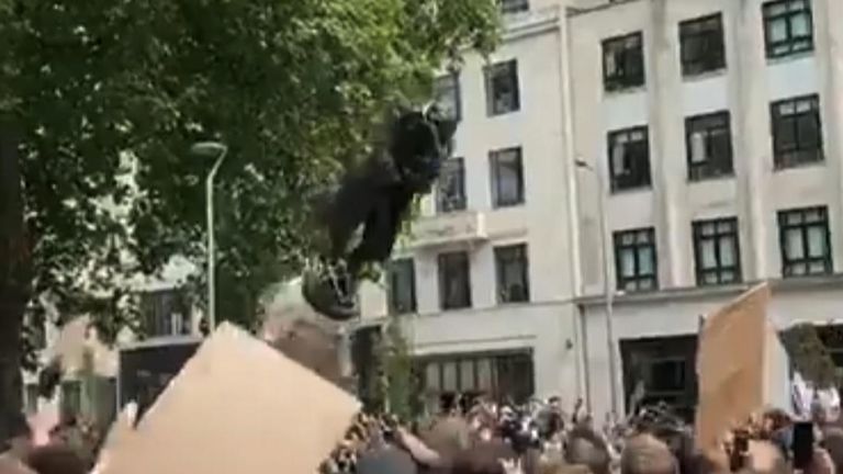 The statue comes down in Bristol. Pic: Artemis D Bear