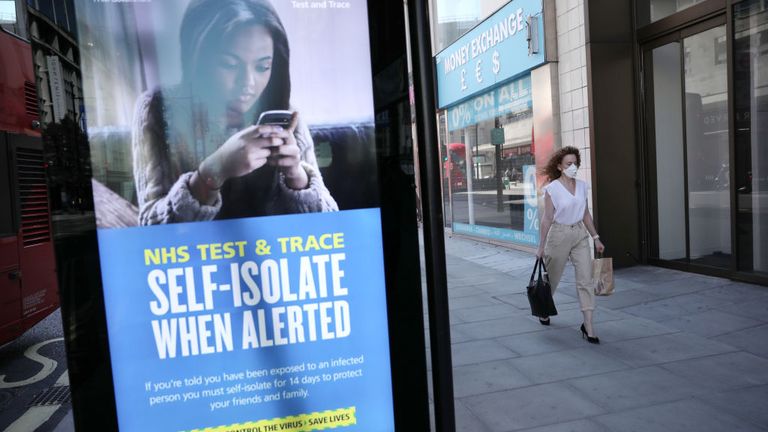 A Test and Trace advert on Oxford Street in London