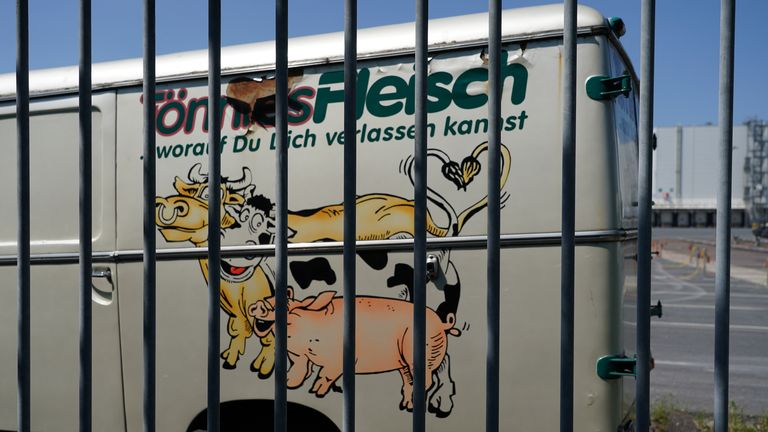 The  Toennies meat packaging plant stands temporarily closed following a Covid-19 outbreak among workers there during the coronavirus pandemic in the town of Rheda-Wiedenbrueck on June 23, 2020 near Guetersloh, Germany