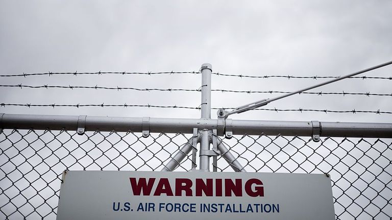 A warning sign is seen along the perimeter of a deactivated Titan II complex at the Titan Missile on May 12, 2015 in Green Valley, Arizona. The museum is located in a preserved Titan II ICBM launch complex and is devoted to educating visitors about the Cold War and the Titan II missile's contribution as a nuclear deterrent. AFP PHOTO/BRENDAN SMIALOWSKI (Photo credit should read BRENDAN SMIALOWSKI/AFP via Getty Images)
