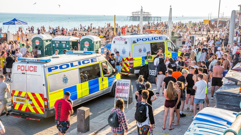 Police on the Brighton promenade. Pic: Hugo Michiels/LNP