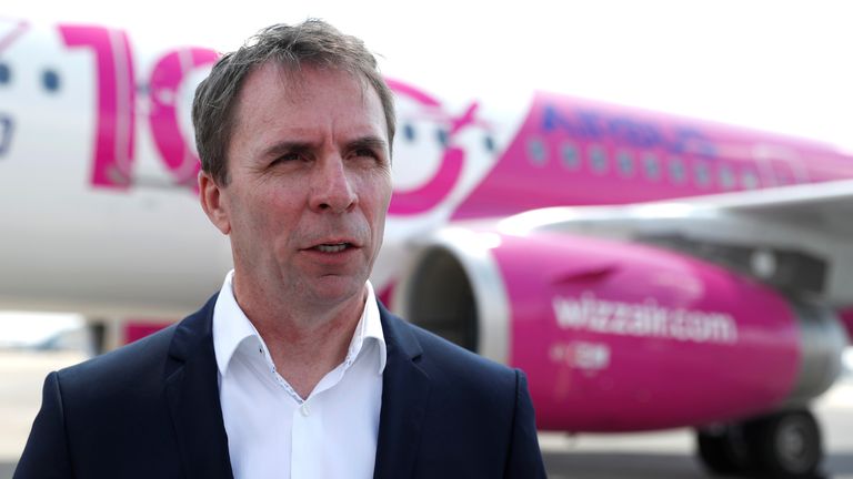 CEO of Wizz Air, Jozsef Varadi speaks during the unveiling ceremony of the 100th plane of its fleet at Budapest Airport, Hungary, June 4, 2018. REUTERS/Bernadett Szabo
