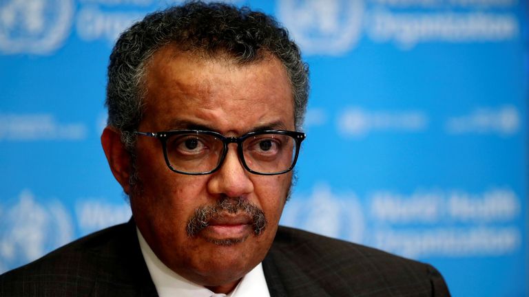 Director-General of the World Health Organization (WHO) Tedros Adhanom Ghebreyesus attends a news conference on the situation of the coronavirus in Geneva.