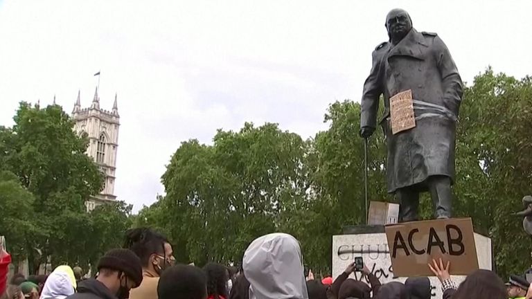 ‘Churchill was a racist’ written on statue
