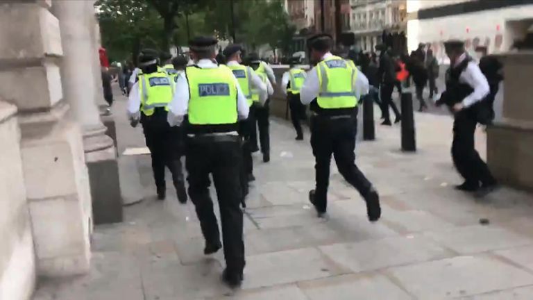 Police and protesters clashed after a day of mostly peaceful anti-racism protests.