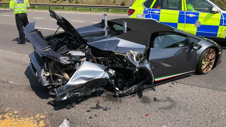 The Lamborghini was being taken for a spin by its new owner when it was hit from behind Credit: West Yorkshire Police

