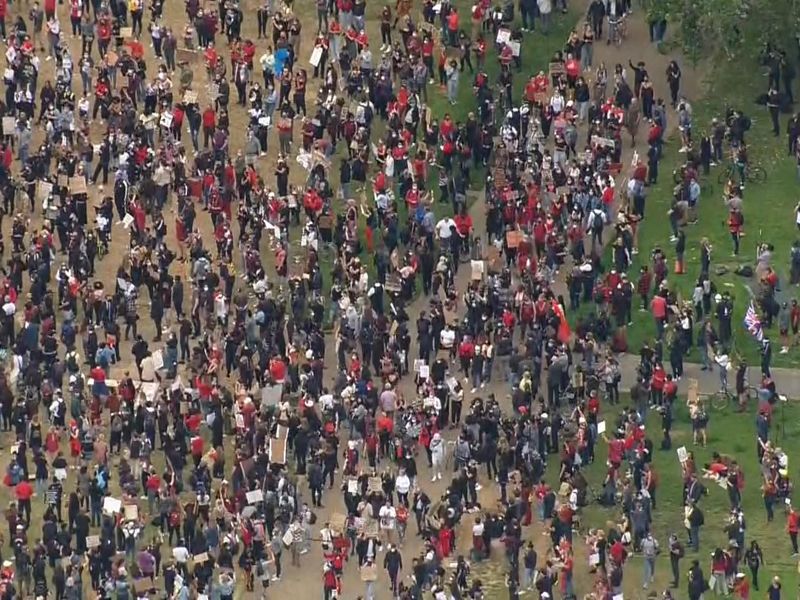 Hundreds of people have descended on Hyde Park as worldwide outrage continues over the death of George Floyd