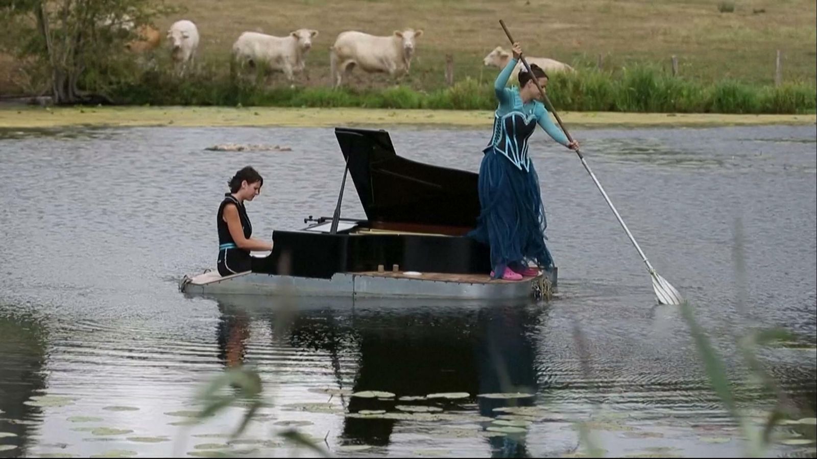 Floating piano show held on French lake Offbeat News Sky News