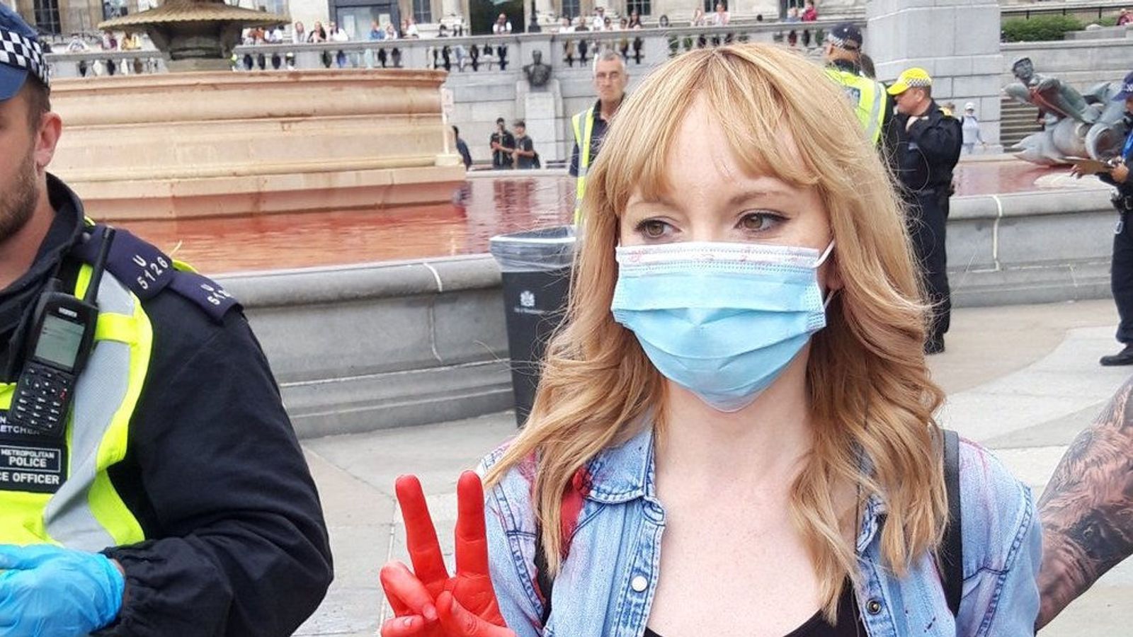 Trafalgar Square: Two arrested after animal rights protesters pour red ...