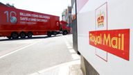 The logo of Royal Mail is seen outside the Mount Pleasant Sorting Office as a delivery vehicle arrives, in London, Britain, June 25, 2020