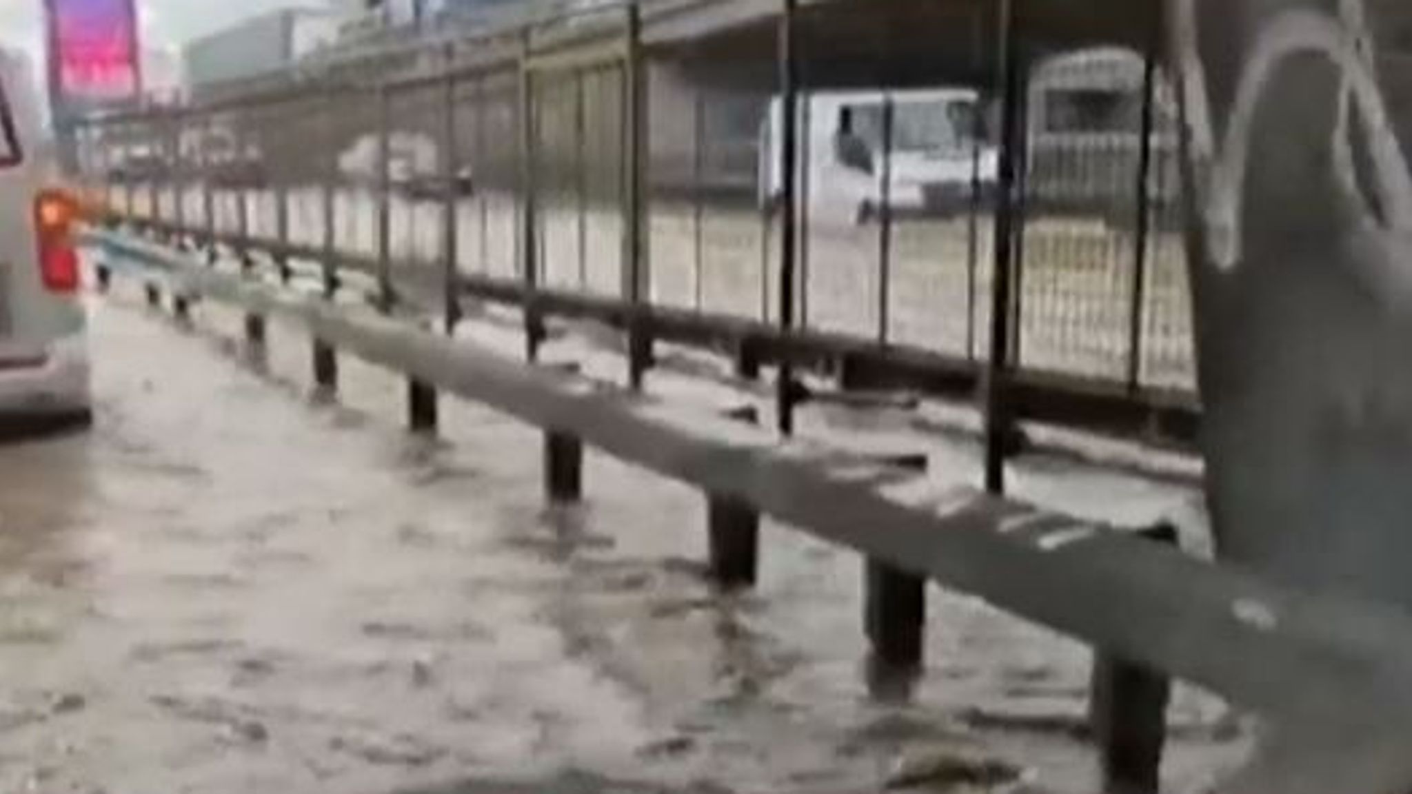 A burst water pipe is believed to be the cause of a river like flood on a usually busy thoroughfare at Brent Cross