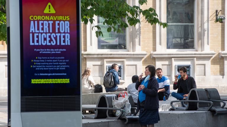 An NHS public safety message in Leicester after the Health Secretary Matt Hancock imposed a local lockdown following a spike in coronavirus cases in the city.