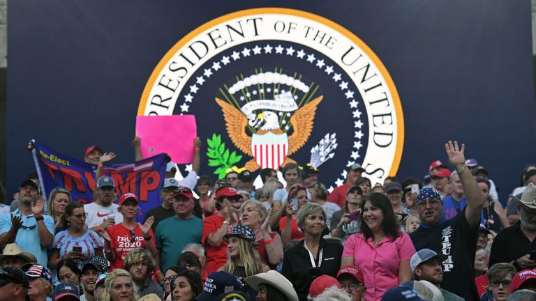 Supporters of US President Donald Trump attend Independence Day events at Mount Rushmore National Memorial in Keystone, South Dakota, July 3, 2020. (Photo by SAUL LOEB / AFP) (Photo by SAUL LOEB/AFP via Getty Images)