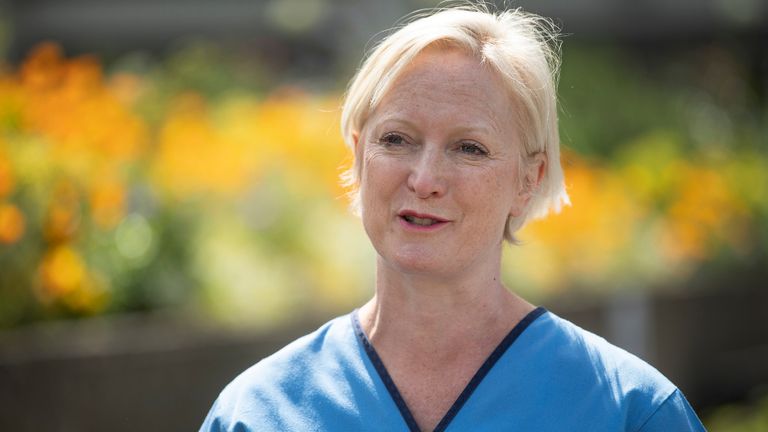 Chief Nursing Officer for England Ruth May outside St Thomas's Hospital in central London on International Nurses Day.