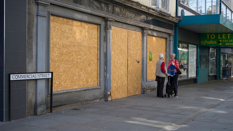 NEWPORT, UNITED KINGDOM - APRIL 19: Boarded up shops in Newport town centre on April 19, 2019 in Newport, United Kingdom. Large numbers of high street stores across the UK have closed as retailers adapt to changing consumer behaviour as more money is spent online. (Photo by Matthew Horwood/Getty Images)