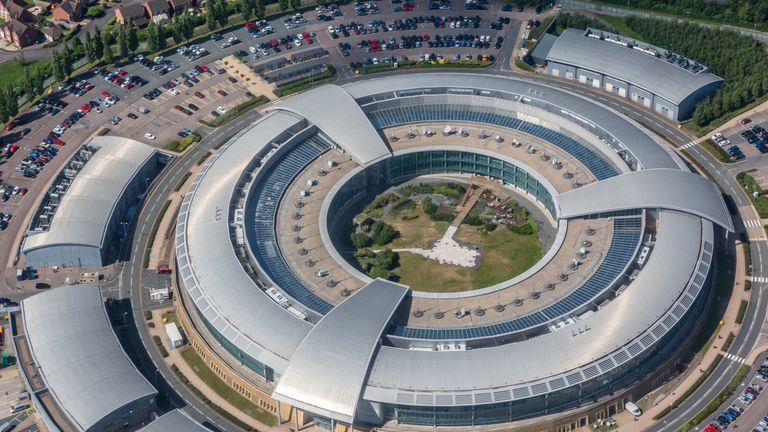 CHELTENHAM, CHELTENHAM. OCTOBER 07. Aerial photograph of the Government Communications Headquarters, also known as GCHQ, Cheltenham Gloucestershire. (Photograph by David Goddard/Getty Images)