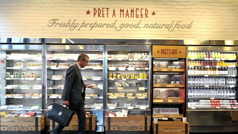 A man shops in a Pret A Manger store in Melcombe Street in central London. Filipino fast food group Jollibee Foods Corp is reportedly eyeing a potential takeover of the British sandwich chain that could value the UK company at more than one billion dollars (738 million).