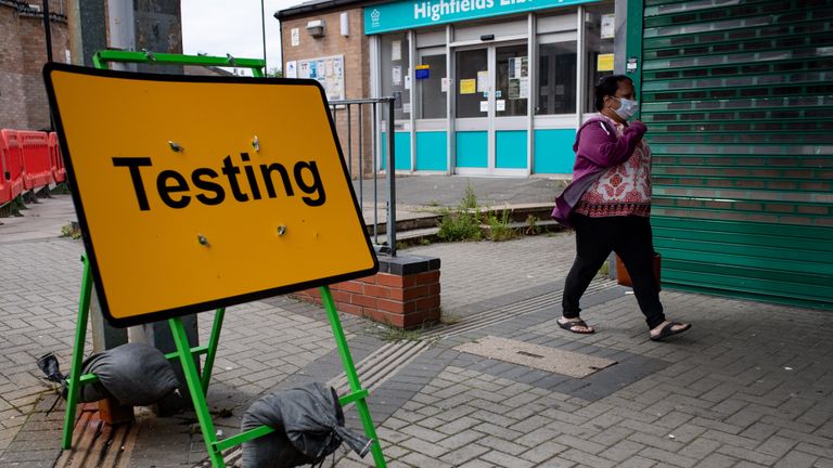 A Covid-19 testing centre set up at Highfields Community Centre in Leicester, after the Health Secretary Matt Hancock imposed a local lockdown following a spike in coronavirus cases in the city.
