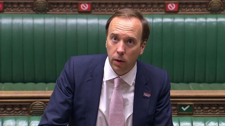 Health Secretary Matt Hancock speaking in the House of Commons, London, during the Health and Social Care Oral questions session.