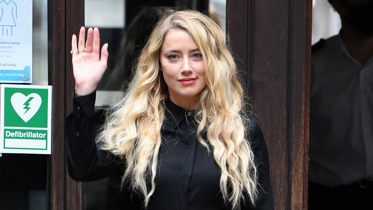 LONDON, ENGLAND - JULY 28: Amber Heard arrives at the Royal Courts of Justice, the Strand on July 28, 2020 in London, England. The Hollywood actor Johnny Depp is suing News Group Newspapers (NGN) and the Sun&#39;s executive editor, Dan Wootton, over an article published in 2018 that referred to him as a "wife beater" during his marriage to actor Amber Heard. (Photo by Stuart C. Wilson/Getty Images)