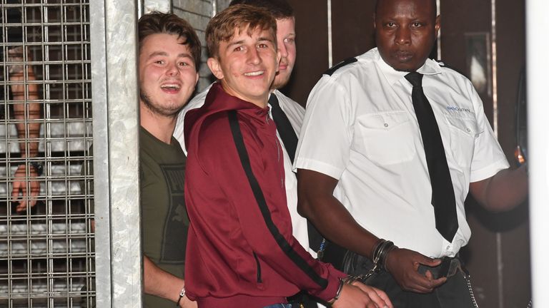 Albert Bowers (L) and Jessie Cole (centre) leaving Reading Magistrates&#39; Court in September 2019