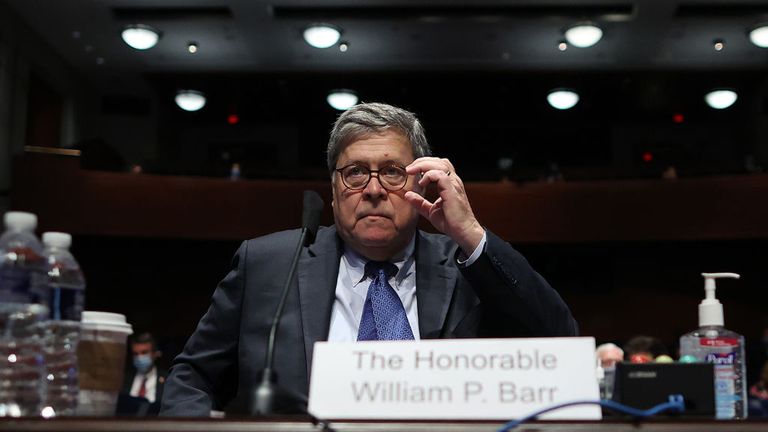 U.S. Attorney General William Barr listens to testimony in a much-delayed hearing 